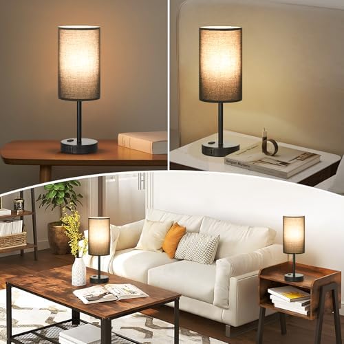 17" Tall Bedside Lamp Set of 2 - Touch Bedroom Lamp with USB A+C, AC Outlet