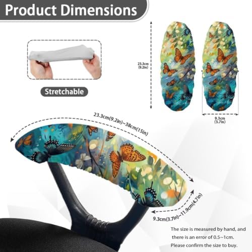 Butterfly Print Office Chair Arm Rest Slipcovers Covers Set of 2 Soft Stretchy Computer Chair Armrest Cover with Elastic Edge Universal Fits Rotating Desk Gaming Chairs