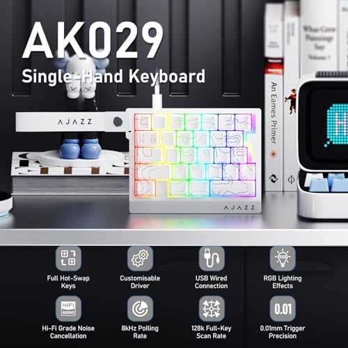 AJAZZ AK029 Magnetic Switch One Handed Gaming Keyboard, Hall Effect Rapid Trigger Mechanical Keypad with SOCD & DKS, 8KHz Polling Rate, 29 Keys Mini Ergonomic Gaming Keyboard for FPS Gamers, PC