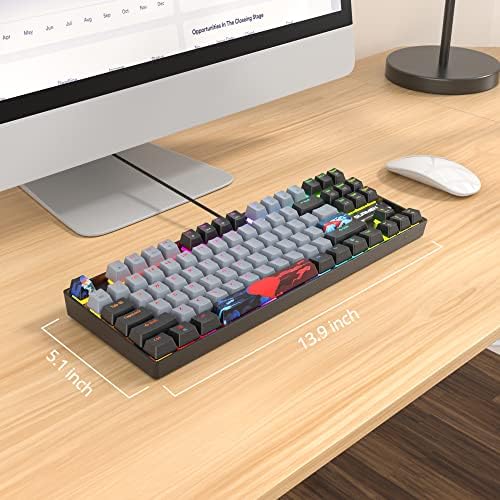 Owpkeenthy 75% Mechanical Gaming Keyboard with Red Switch, RGB Backlit Keyboard, 87 Keys Compact TKL Wired Computer Keyboards for Laptop PC Gamer Xbox PS (Grey/ 87 Red Switch)