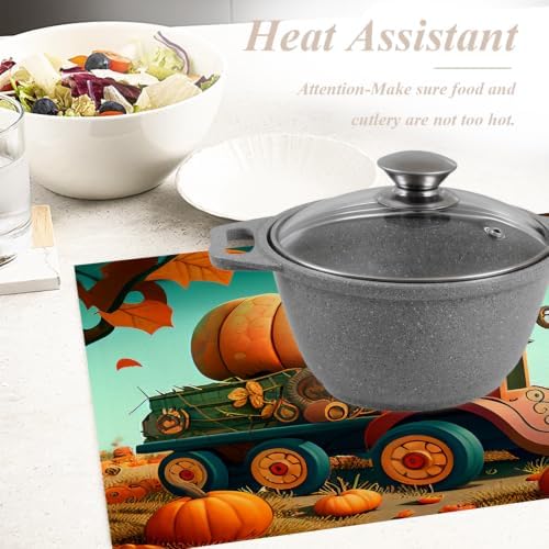 Shrahala Autumn Pumpkin Harvest Set of 8 12 X 18 Inch Linen Placemats, Trucks Rice Paddies Cartoons Art Burlap Table Mat Washable Double Layered Heat Insulation for Indoor