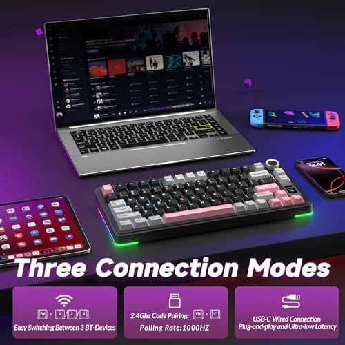 AULA S75 PRO Wireless Mechanical Gaming Keyboard with Screen&Knob, 80 Keys