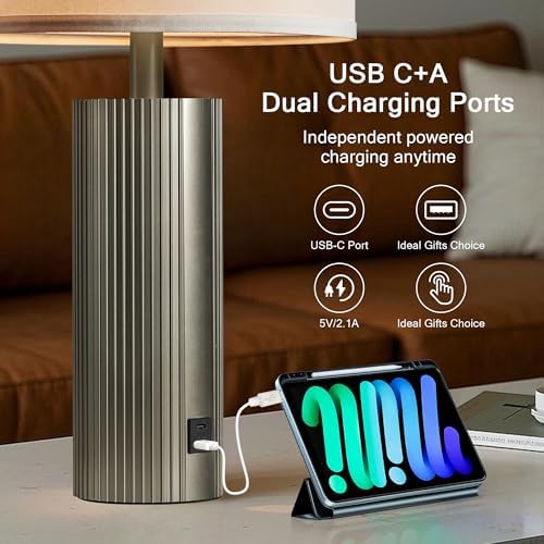24.5” Table Lamps for Living Room Set of 2, Touch Control, Silver