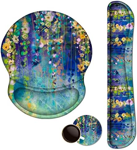 ArtSo Mouse Pad Keyboard Wrist Rest Support Ergonomic, Upgraded Cushion Mousepad Gel Memory Foam Non-Slip Rubber Base Pain Relief & Easy Typing for Home,Office, Oil Painting Flowers