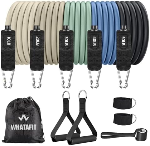 WHATAFIT Resistance Bands with Handles, 150 lb Exercise Bands Set