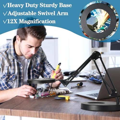 HITTI 12X Magnifying Glass with Light, 1,800 Lumens Stepless Dimmable