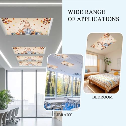 Thanksgiving Autumn Magnetic Fluorescent Light Covers for Ceiling Lights 2 x 4 Feet,Fall Gnomes Blue Pumpkin Maple Leaves Office Classroom Kitchen Drop Ceiling Light Covers Filters Shade Panel 2 Packs