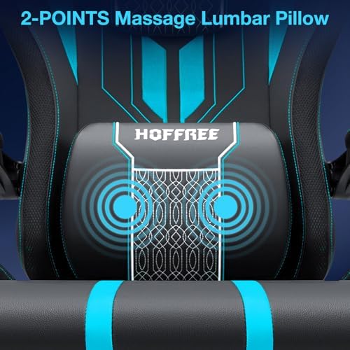 HOFFREE LED Gaming Chair with Bluetooth Speaker RGB Lights Game Chair-Blue