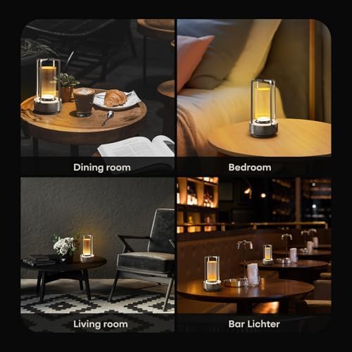 Rechargeable Cordless Small Metal Table Lamp, Stepless Dimming, 3-Color