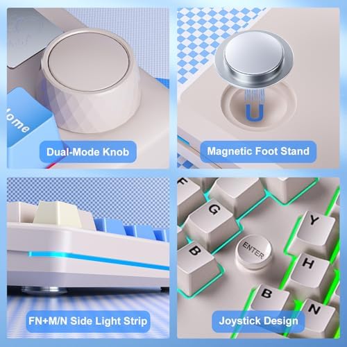 LEOBOG A75 Alice Keyboard, Tri-Mode Bluetooth/2.4G/USB-C Ergonomic Cute Creamy Keyboard with RGB Backlit Functional Knob Joystick, 75% Layout Hot-Swap Gasket Custom Keyboards for Win Mac PC Gamer-Blue