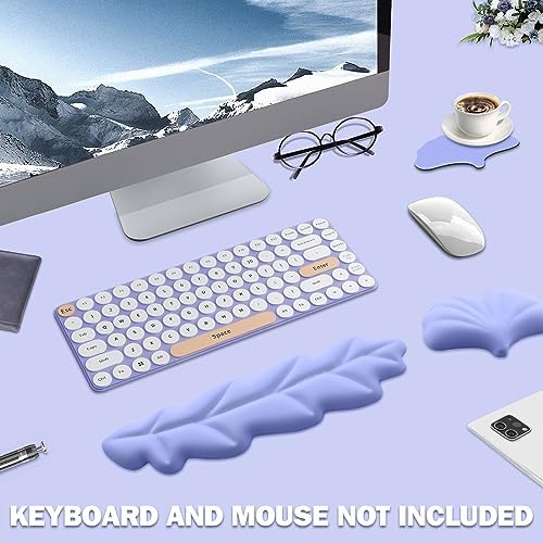 Keyboard Wrist Rest Pad Set, Leaf Shape PU Leather Memory Foam Cushion Support, Mouse Rest Pad, Non-Slip Support for Easy Typing Pain Relief, Purple Leaf