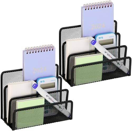 2 Pieces Desk Mail Organizer, Metal Mesh Small File Holders Letter Organizer, Bill/Document/Filing/Folders/Paper Organizer for Desktop (BLACK-2PCS)