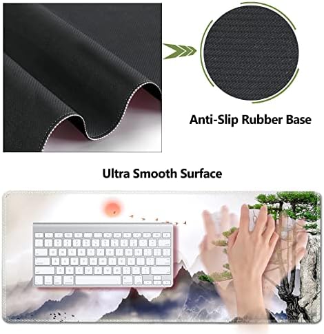 AIMSA Large Gaming Mouse Pad Set, Keyboard Wrist Rest Support + Extended Mouse Pad + Mouse Wrist Cushion + Coaster, Ergonomic Memory Foam Desk Mat 35x15.7in Anti-Slip Base (Pine Tree Mountains)