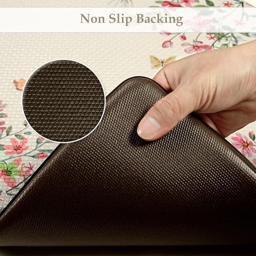 KIMODE Anti Fatigue Kitchen Mats for Floor,Beige Farmhouse Kitchen Rugs Set