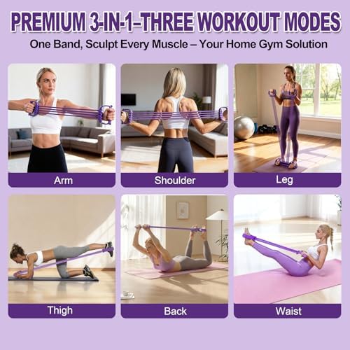 Foot Pedal Resistance Bands with Handles, 8-Tube Adjustable Multifunction Elastic Yoga Exercise Bands, Home Gym Fitness Equipment for Women & Men to Tone Abs, Core, Leg, Arm, Waist