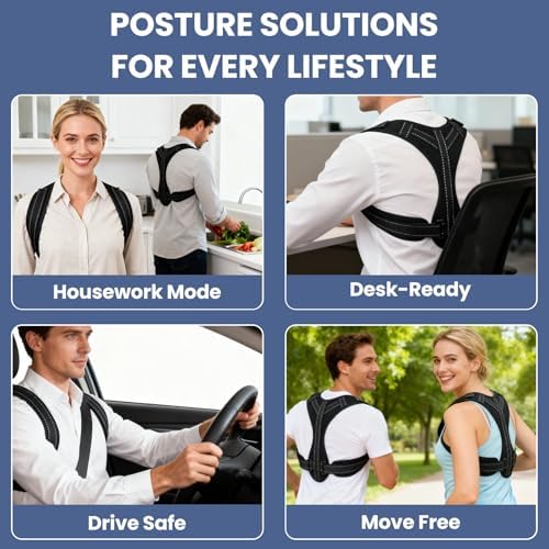 Posture Corrector for Men and Women, Adjustable Back Brace Straightener, Breathable Shoulder, Neck, Clavicle & Mid-Back Support, Relieve Slouching, Hunching, and Back Pain,One Size