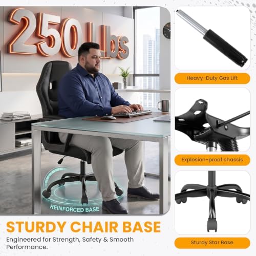 BestOffice Office Chair PC Gaming Chair Cheap Desk Chair Ergonomic PU Leather Executive Computer Chair Lumbar Support for Women, Men (Black)
