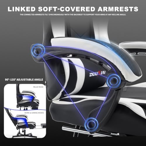 Ergonomic Gaming Chair with Footrest,Video Gaming Chair for Adults,White