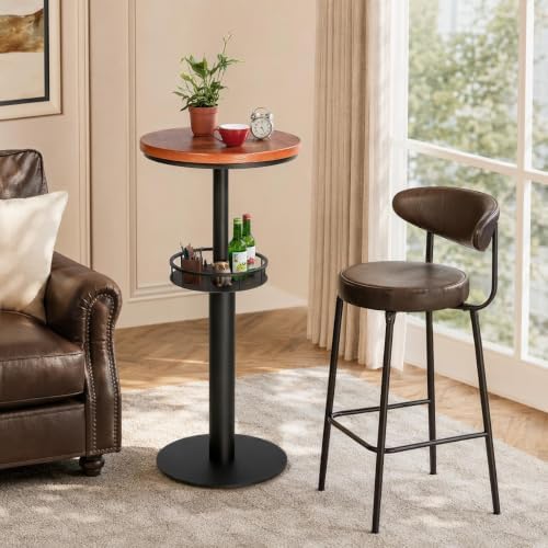 LOKKHAN 42" Tall Rustic Industrial Bar Table with Storage-19.68" Dia Round Wooden Top Metal Bar Height Adjustable Standing Pub Table-Dining Room Cocktail Bistro Table