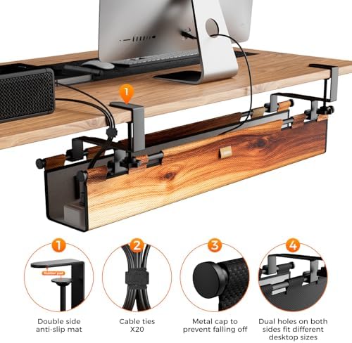 No Drill Thickened Under Desk Cable Management,38.5In,Wood-Grain