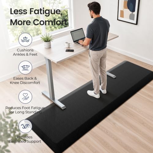 1" Extra Thick Anti Fatigue Kitchen Mats for Floor Standing Desk Mat, Black