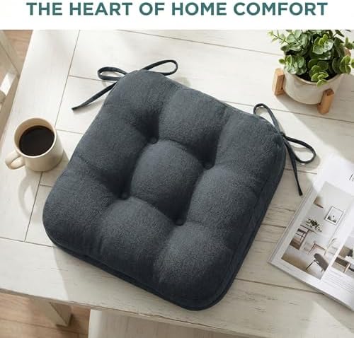 baibu 2-Layer Dining Chair Cushions, 2 Pack, 16.5 x 16.5 x 3.5 in,Navy Blue
