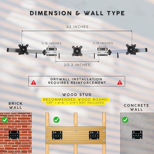 X-ROB Triple Monitor Wall Mount – Premium Aluminum 3 Arm Bracket for 15–32 Inch Screens, Dual Wall Anchors for Maximum Stability, Full Motion with 360° Rotation, VESA 75x75/100x100, Cable Management