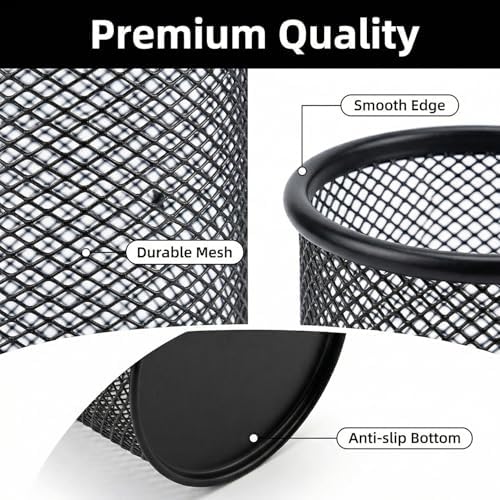 Pen Holder Mesh Pencil Holder Metal Pen Holder Cup Pencil Cup Holder for Desk Office Pen Organizer Black, 4 Pack