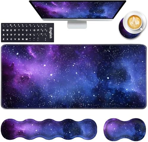 Keyboard Wrist Rest and Mouse Pad with Wrist Support Set Ergonomic Coaster,Memory Foam,Easy Typing Pain Relief,Large XL Desk Mat 31.5"x 11.8",Galaxy Design