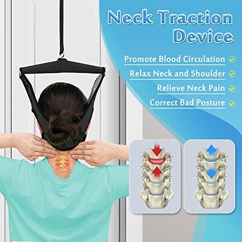 Cervical Neck Traction Device for Home Use Over The Door Hanger Unit Neck Stretcher Hammock for Pain Relief Spinal Decompression Devices Neck Sling Hanging Head Harness Physical Therapy for Men Women
