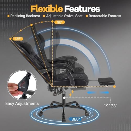 GIANTEX Gaming Chair, Ergonomic Computer Chair with Headrest, Lumbar Support, Linkage Armrests, Reclining Backrest & Footrest, High Back Swivel Office Chair, Video Game Chair (Black)