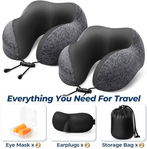 ExploreBliss Travel Pillow, Memory Foam Neck Pillow Airplane, Grey*2