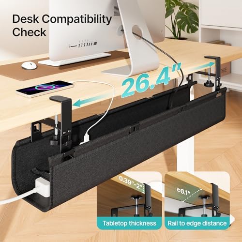 PEGZONE No Drill Under Desk Cable Management Tray, 31.5" Fabric Organizer
