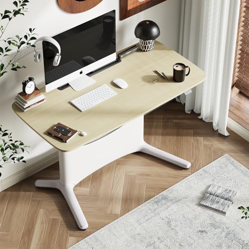 COLAMY Electric Adjustable Standing Desk – 48 x 28 Inch Sit Stand Desk with Drawer & Cable Management, Dual Motor Lift System, Ergonomic Footrest, Home Office Table (MFC Desktop, Light Maple + White)