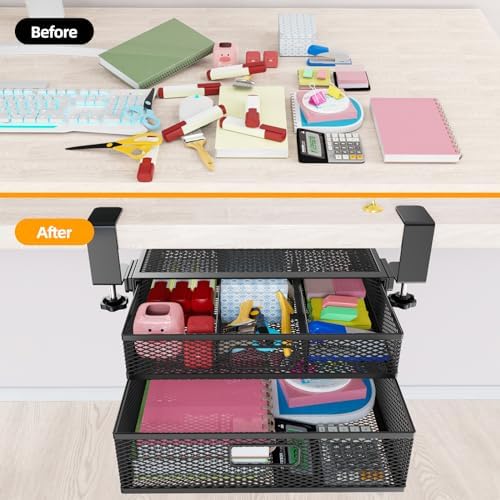 Under Desk Drawer Organizer No Drilling Under Desk Storage Drawer Organizer Metal Under Desk Drawer Suitable for Home and Office(13 Inch)