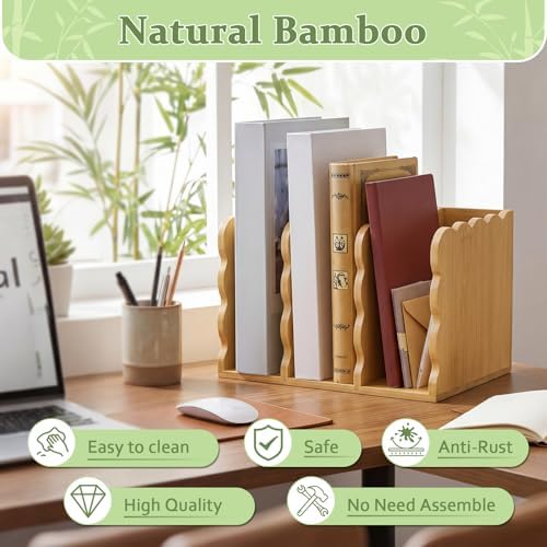 Novabright Scalloped Bamboo Wooden 3-compartment File Magazine Holder