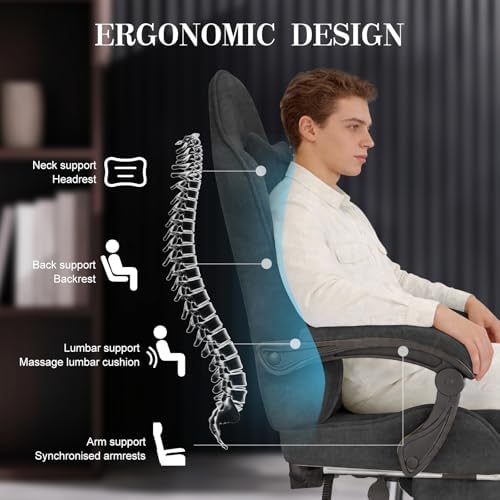 Soontrans Black Velvet Gaming Chair with Embroidery Design