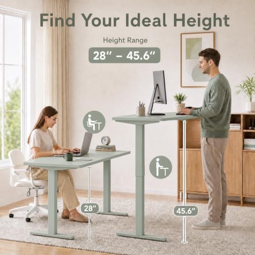 Grandder 55x32 Extra-Deep Electric Standing Desk, Wide Desktop Fits 49" Ultrawide Monitor Dual Screens, 176lbs Capacity, 2 Memory Presets, Anti Collision, Computer Desk for Home Office&Gaming, Green