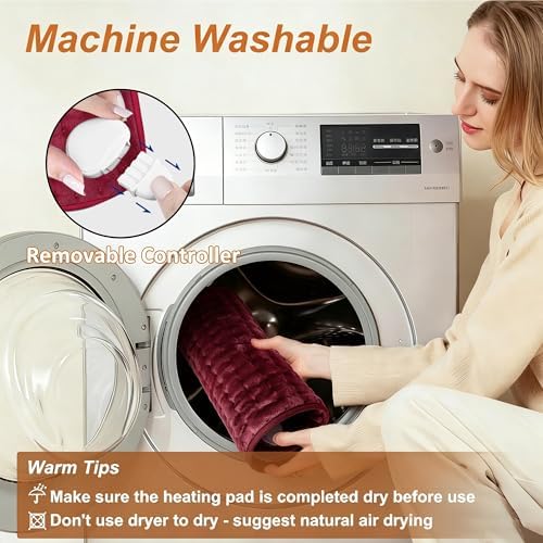 Electric Heating pad for Back Neck Shoulder Knee Arms Legs- Electric Heat Pads with 6 Heat Settings & Auto Shut Off &Dry/Moist Heat Heating Pad for Birthday Mother Father Girl Men Women, Dark Red