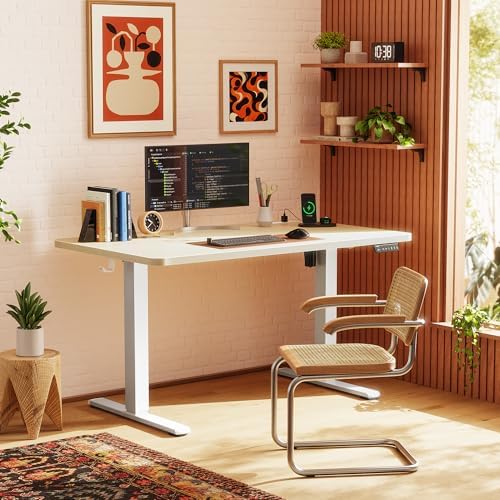 Huuger 47 X 24 Inch Electric Standing Desk with Power Outlets and USB-C Port, Height Adjustable Desk, Sit Stand Desk for Home Office, Computer & Gaming Desk with 3 Presets, Stable Steel Frame, Marple