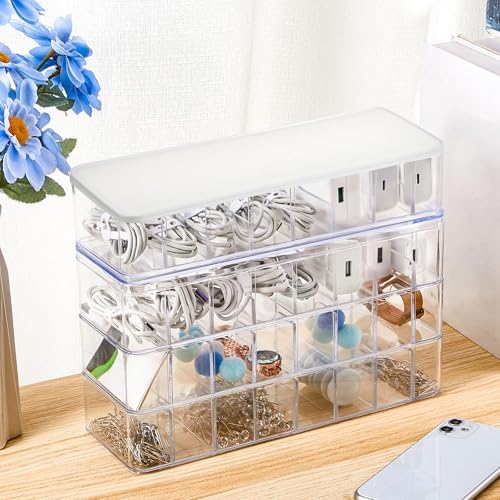 Tatuo Cord Organizer Box with Lid, Clear, White, 1 Pack