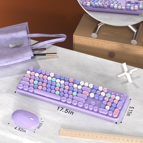 MPTOG Colorful Wireless Computer Keyboard and Mouse Combo (Purple-Colorful)