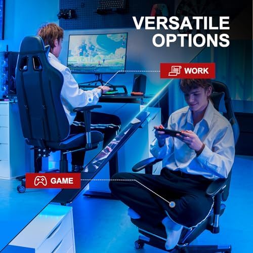 GTPLAYER Gaming Chair with Footrest, Ergonomic Computer Game Desk Chair, Reclining Gamer Chair Seat Height Adjustment, Swivel Rocker with Headrest and Lumbar (Blue)
