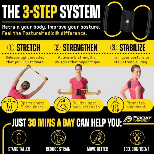 PostureMedic Original Strength Dynamic Posture Corrector for Men & Women – Active Resistance Training System for Back, Neck & Shoulder Pain Relief – Strengthen Muscles & Improve Alignment - Size L (Yellow)