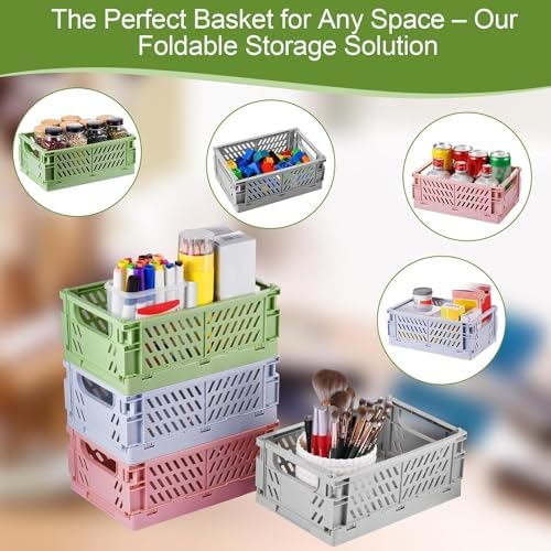 HUUSMOT 2-Pack Collapsible Plastic Storage Baskets, Grey, 9.8"x6.5"x3.8"
