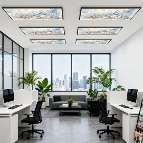 6 Pcs Fluorescent Light Covers for Ceiling Lights beige shells stars pebbles Magnetic Light Filters Decorative for Classroom Office Hospital Home 4x2 Ft