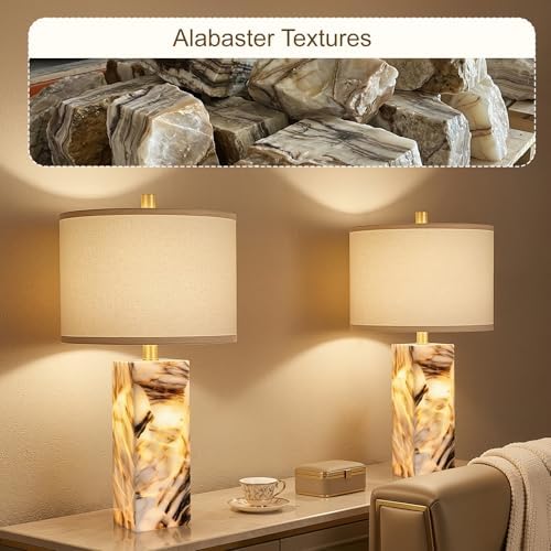 Scenekoy 23" Alabaster Table Lamps Set of 2 with Night Light for Bedroom