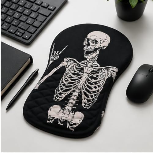 Ergonomic Mouse Pad with Wrist Rest, Mouse Pad with Memory Foam Massage Support, Non-Slip PU Base, Comfortable Typing Cushion for Home Office Computer Laptop, Human Skeleton