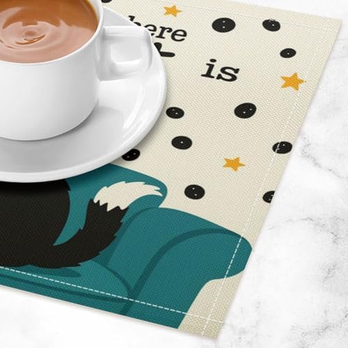 Home is Where The Cat is Linen Placemats Set of 2PCS, Heat Resistant Non-Slip Washable Table Placemats for Dining Everyday Use Hotel Banquet Home Decor