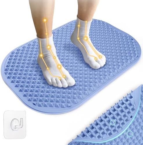 Upgrade Silicone Foot Massage Mat with Dual-Side Usage, Large Reflexology Mat for Feet Relaxation, Foldable Foot Acupressure Mat, Portable Standing Desk Mat for Pain, Fatigue Relief(Blue-XL)